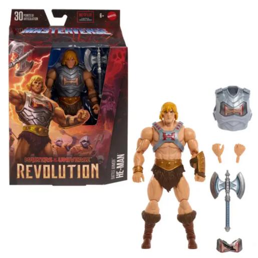 Figura Motu He-Man de Mattel, con hacha y armadura, vista frontal