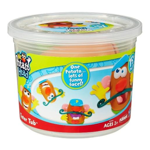 juguete Mr. Potato Head en tubo, colorido, vista frontal y divertido