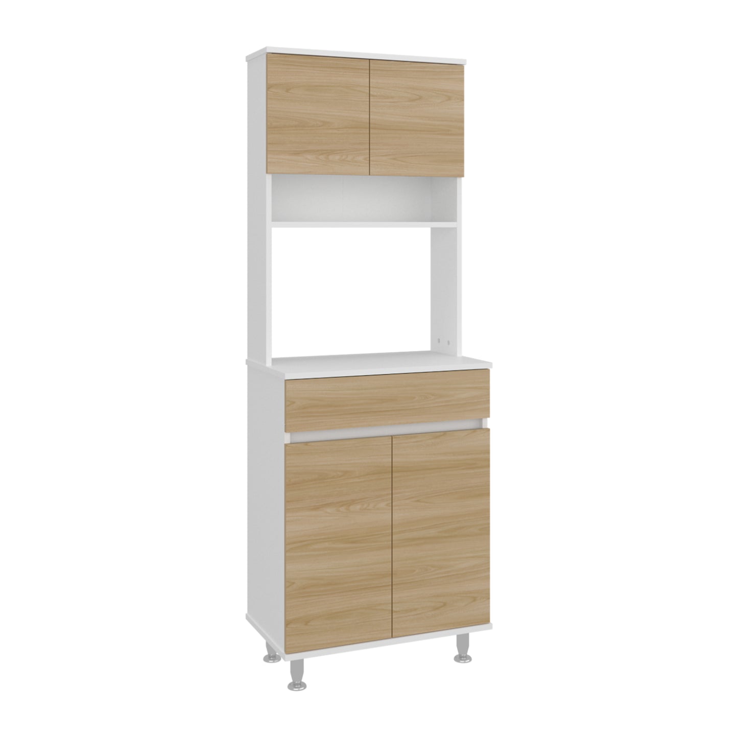 Alacena blanca y madera vista frontal, ideal para cocina y almacenamiento adicional