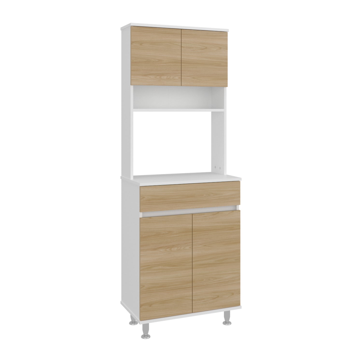 Alacena blanca y madera vista frontal, ideal para cocina y almacenamiento adicional