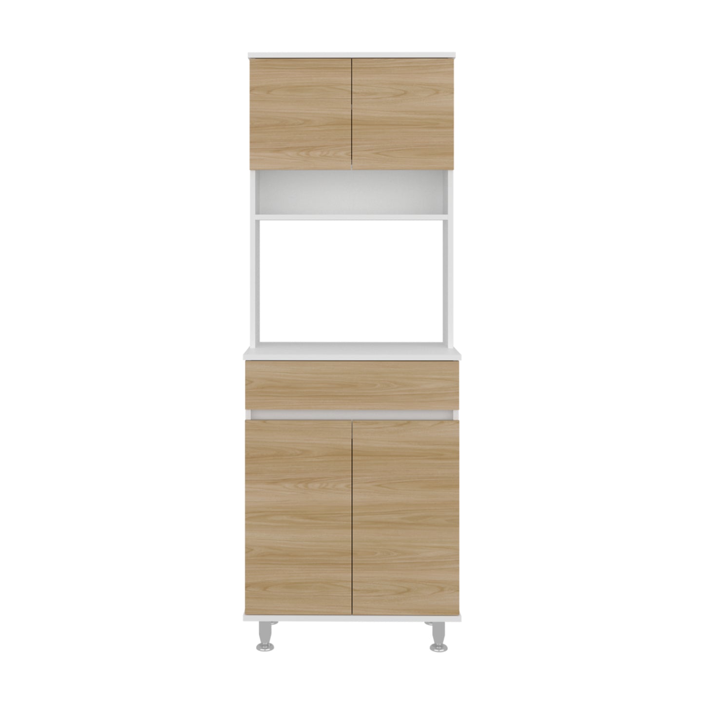 alacena blanca y madera vista frontal, ideal para cocina moderna