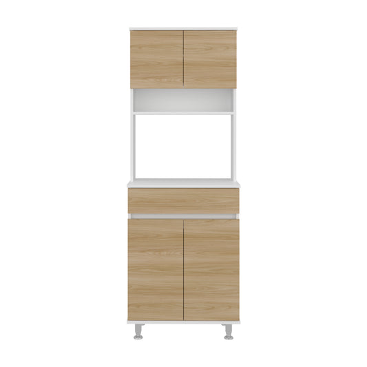 alacena blanca y madera vista frontal, ideal para cocina moderna