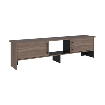 rack de madera marrón frontal, salón con espacio para entretenimiento