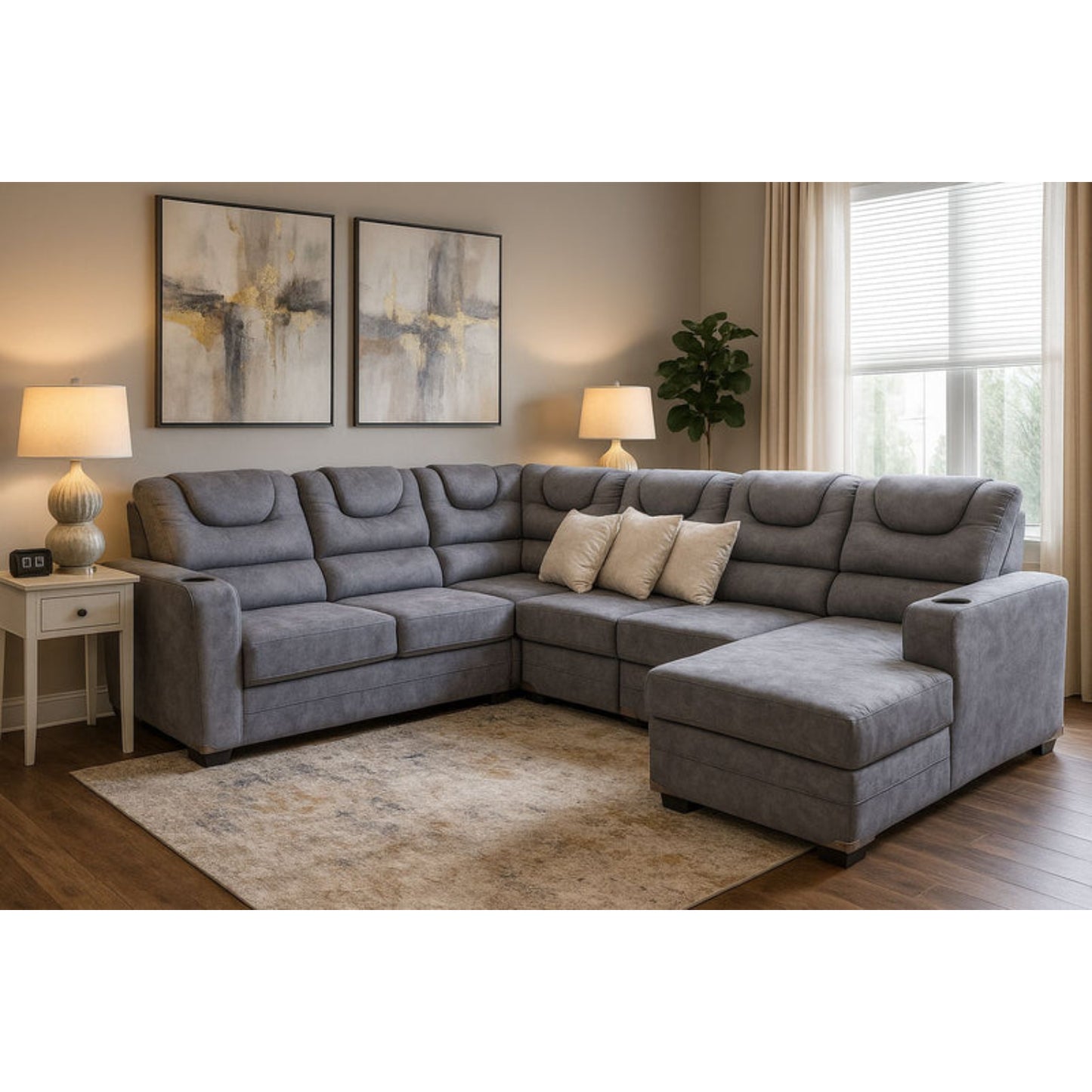 MUEBLES PRIMIUN Seccional Gris Claro en Tela Sued