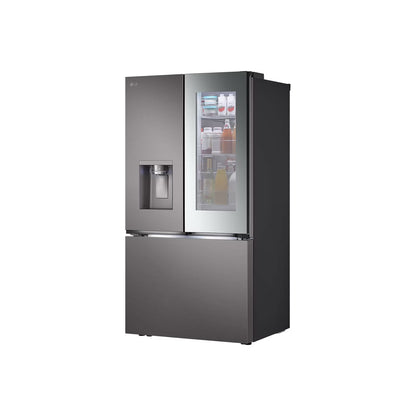refrigeradora LG de color gris, vista frontal, ideal para cocina moderna