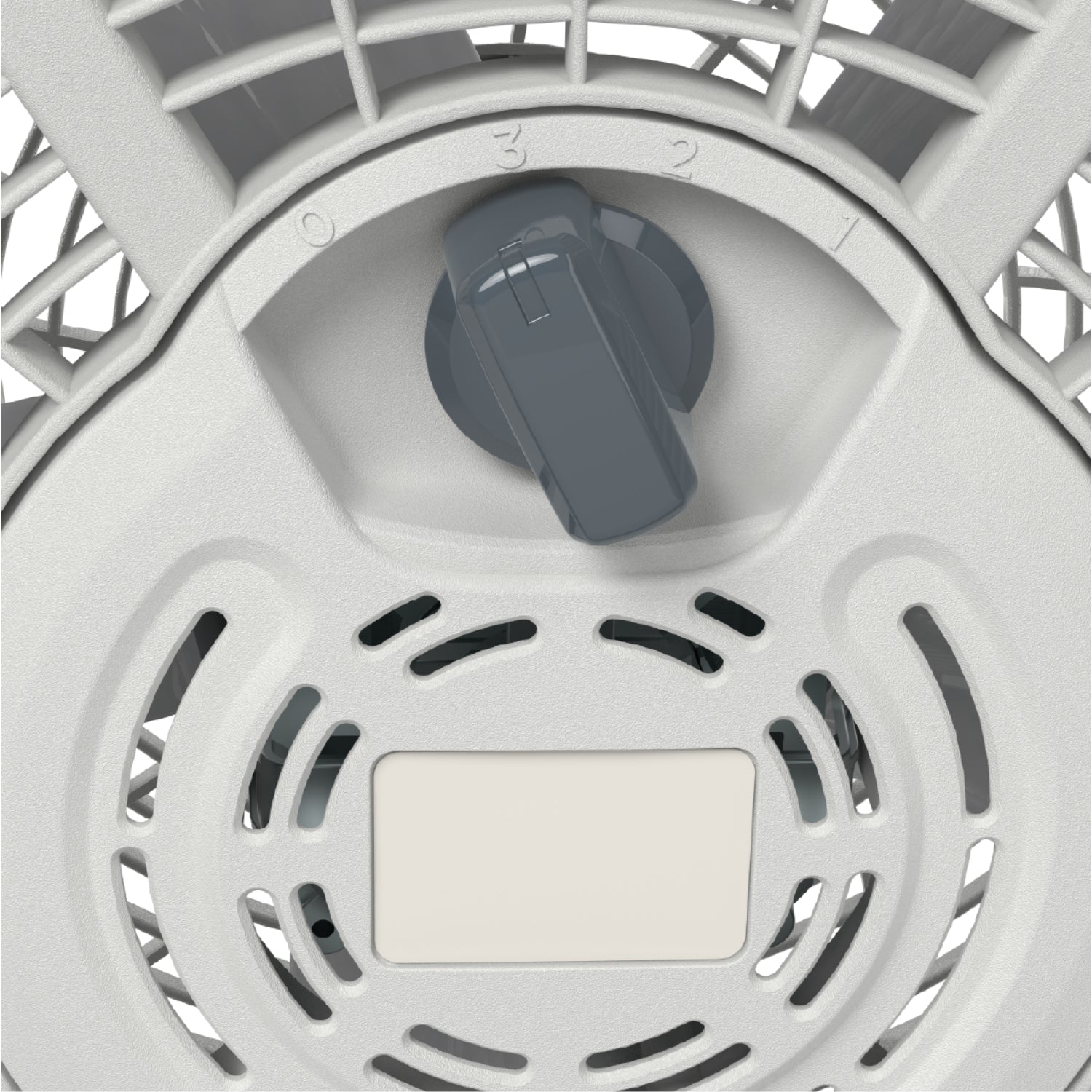 ventilador gris, vista trasera, control de velocidad