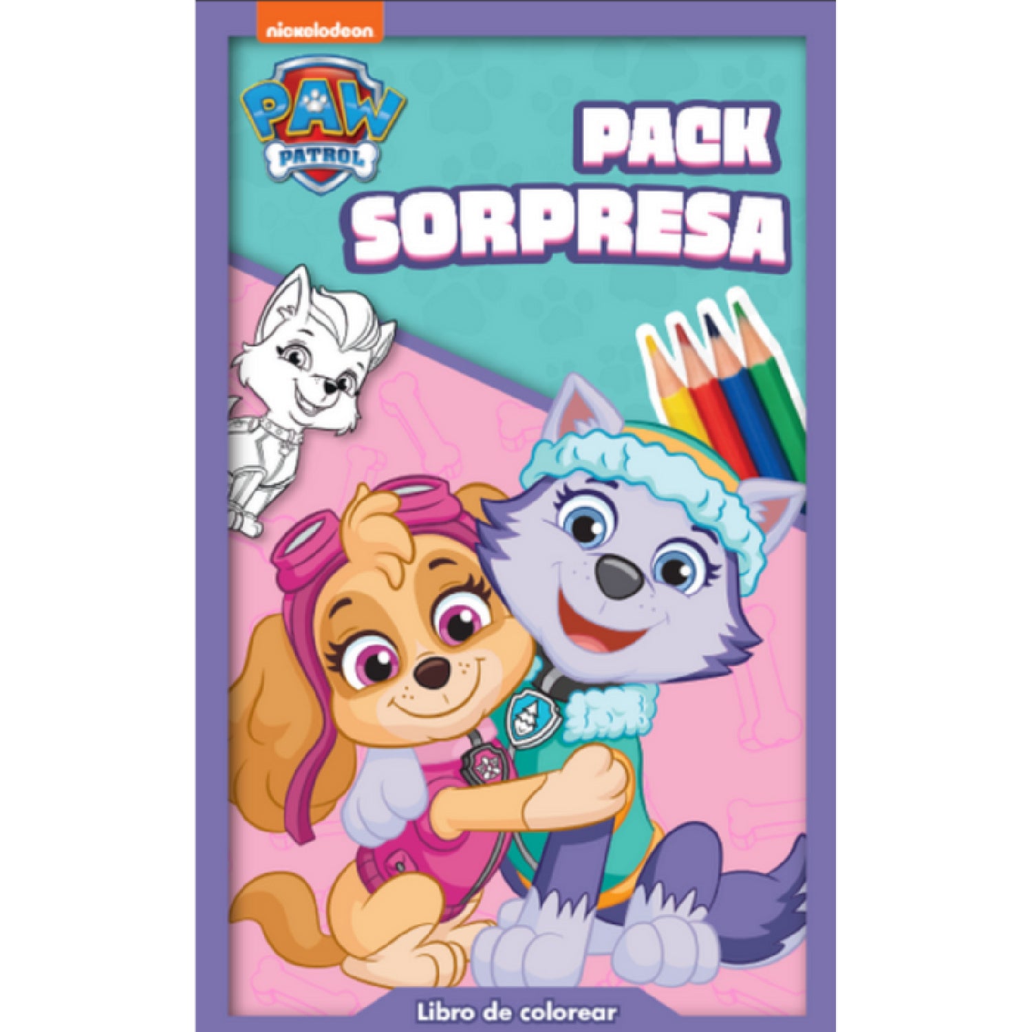 Libro para colorear Pack Sorpresa con personajes de PAW Patrol y crayones de colores