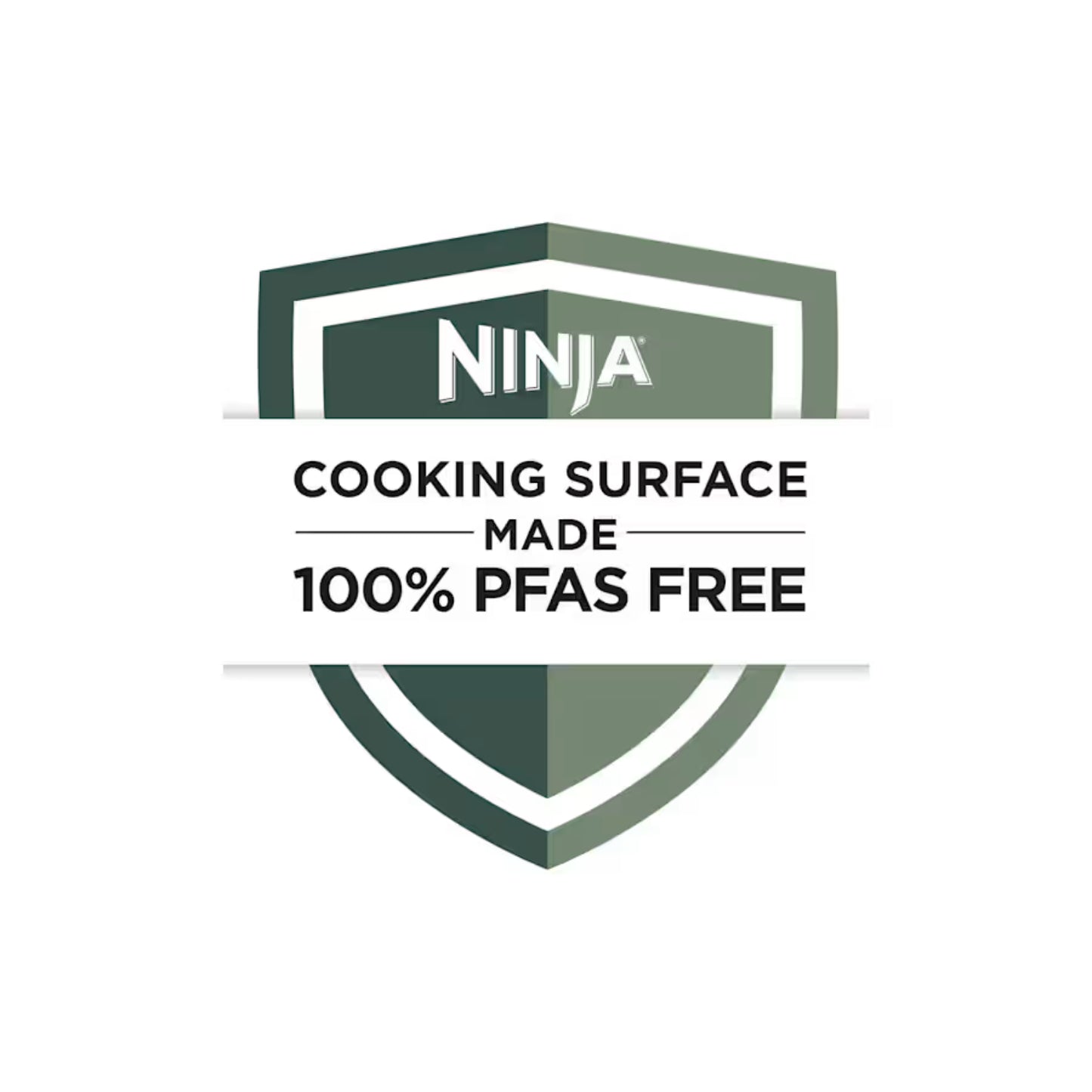 Sello de Ninjas que indica superficie de cocción 100% libre de PFAS para freidora de aire Ninja 5 litros