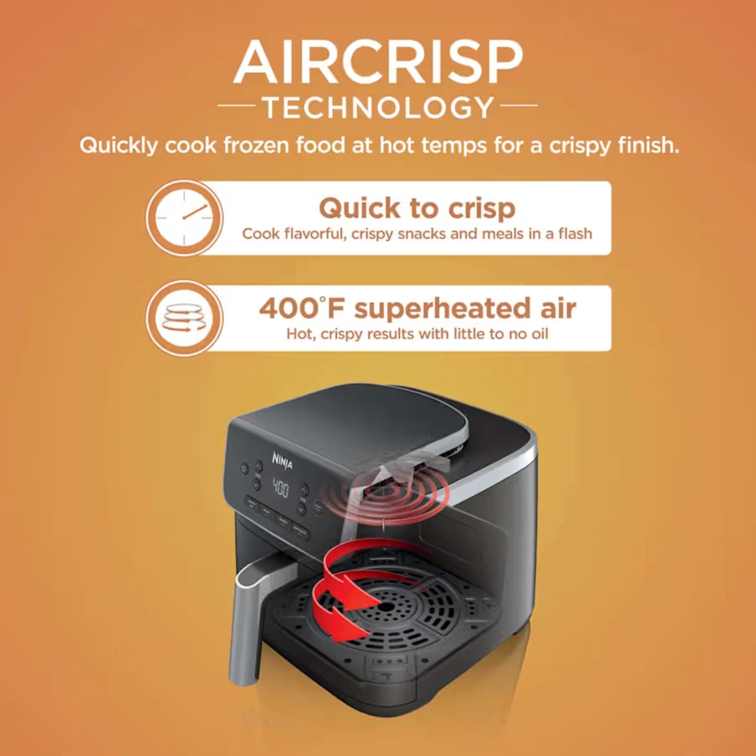 Freidora de aire Ninja 5 litros con tecnología AirCrisp para cocinar comidas crujientes rápidamente