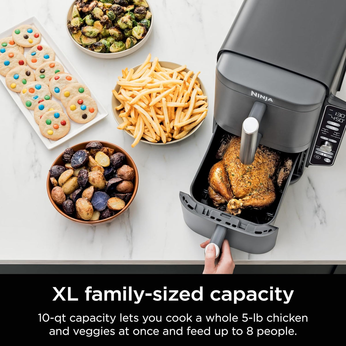 Freidora de aire Ninja DoubleStack XL 10 litros con capacidad para cocinar pollo y vegetales para 8 personas