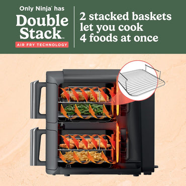 Freidora de aire Ninja DoubleStack XL 10 litros con dos cestas apiladas para cocinar cuatro alimentos a la vez