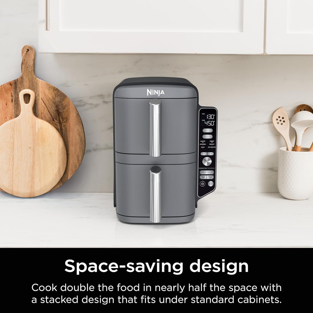 Freidora de aire Ninja DoubleStack XL 10 litros en diseño compacto ideal para cocinas pequeñas