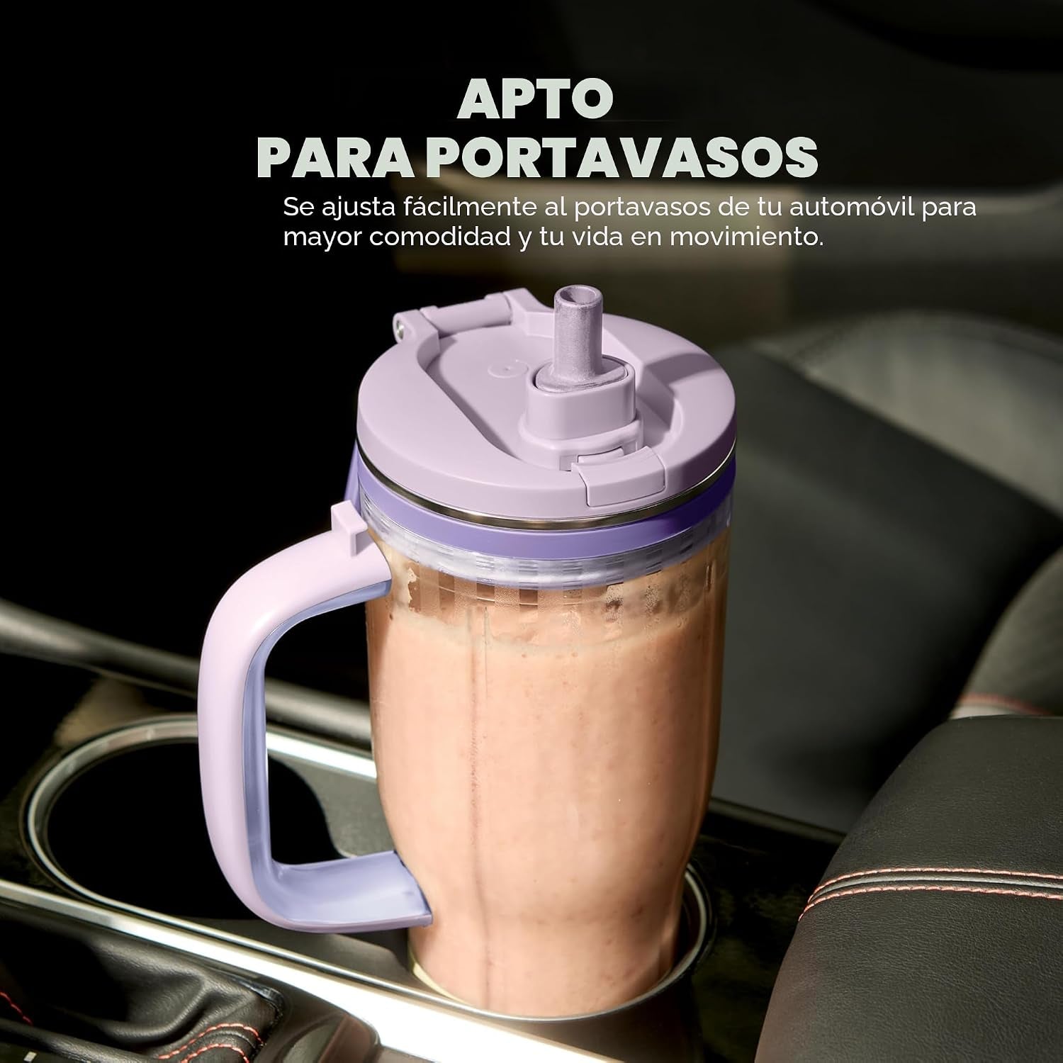 Licuadora portátil morada, ajuste para portavasos, uso en automóvil