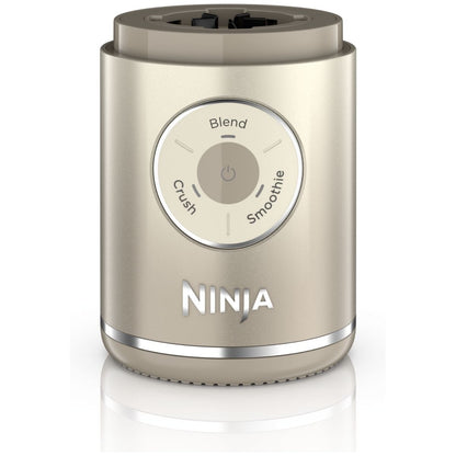 licuadora personal dorada, vista frontal, opciones de mezcla