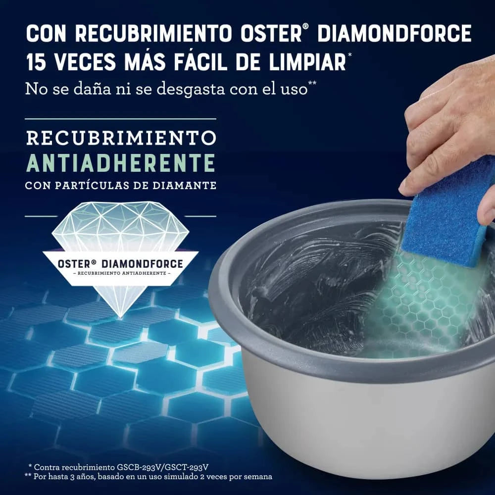 Olla arrocera Oster 10 tazas con recubrimiento Diamondforce fácil de limpiar y resistente al desgaste