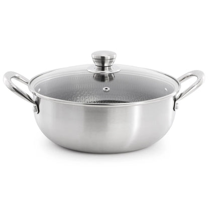 olla de acero inoxidable con tapa de vidrio, cocina moderna