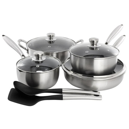 Juego de ollas de acero inoxidable GIBSON HOME con tapas de vidrio y utensilios de cocina