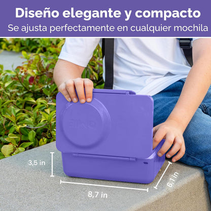 Caja OMIE LIFE morada, diseño compacto, ideal para llevar en mochilas