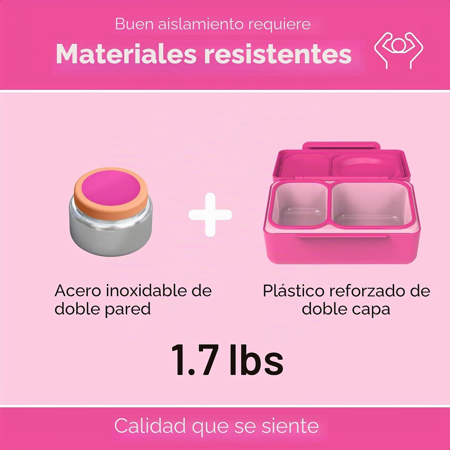 Producto de 1.7 lbs de acero inoxidable y plástico reforzado de doble capa