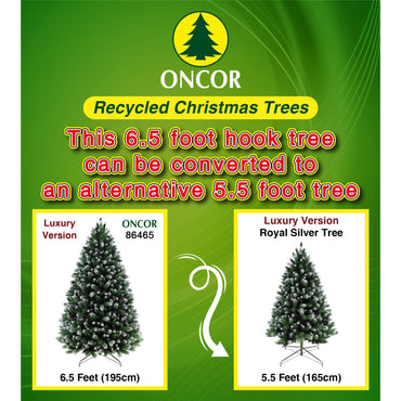 Árbol de Navidad reciclado ONCOR 6.5 pies, vista frontal y opción de 5.5 pies