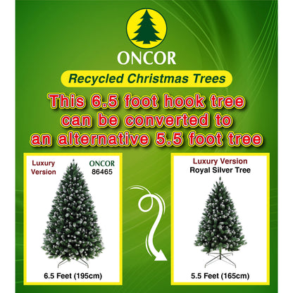 Árbol de Navidad reciclado ONCOR 6.5 pies, vista frontal y opción de 5.5 pies