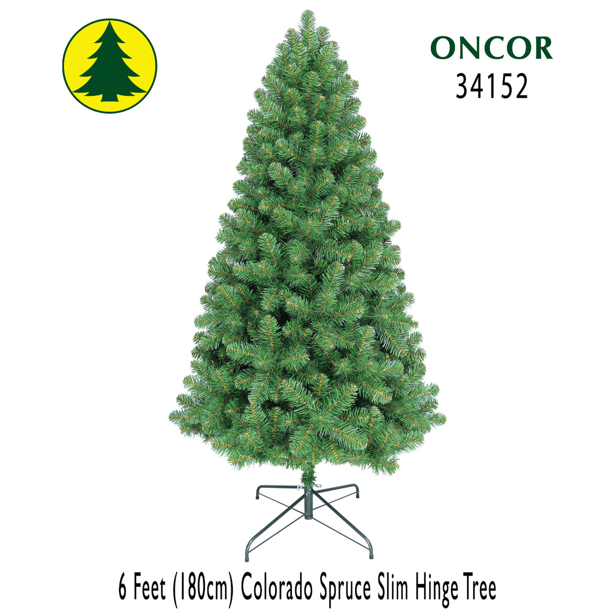 Arbol de Navidad esbelto de 180 cm, vista frontal con ramas verdes, perfecto para decoración festiva