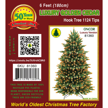 Arbol de Navidad de cedro dorado de 180 cm, vista frontal con 1124 puntas