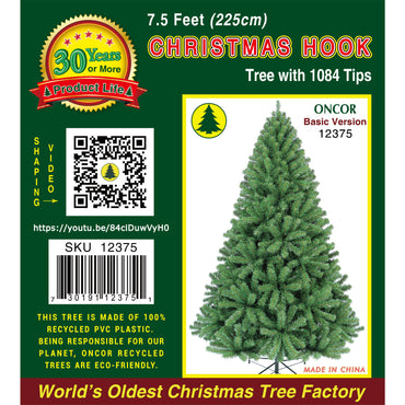 Árbol de Navidad ONCOR de 225 cm, con 1084 puntas, vista frontal, decoraciones festivas