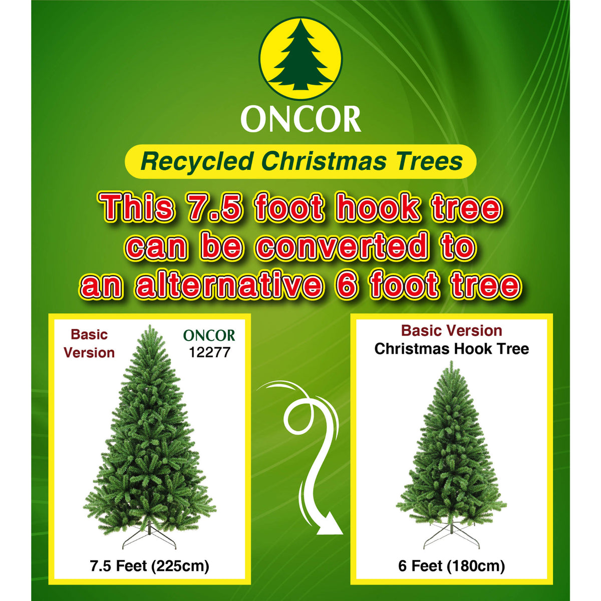 Arbol reciclado de Navidad ONCOR de 7.5 pies con opción de conversión a 6 pies