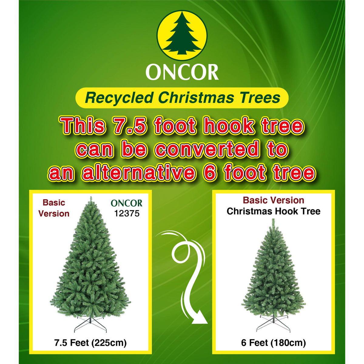 Árbol de Navidad reciclado Oncor, modelo de 2.25 metros, convertible a 1.80 metros