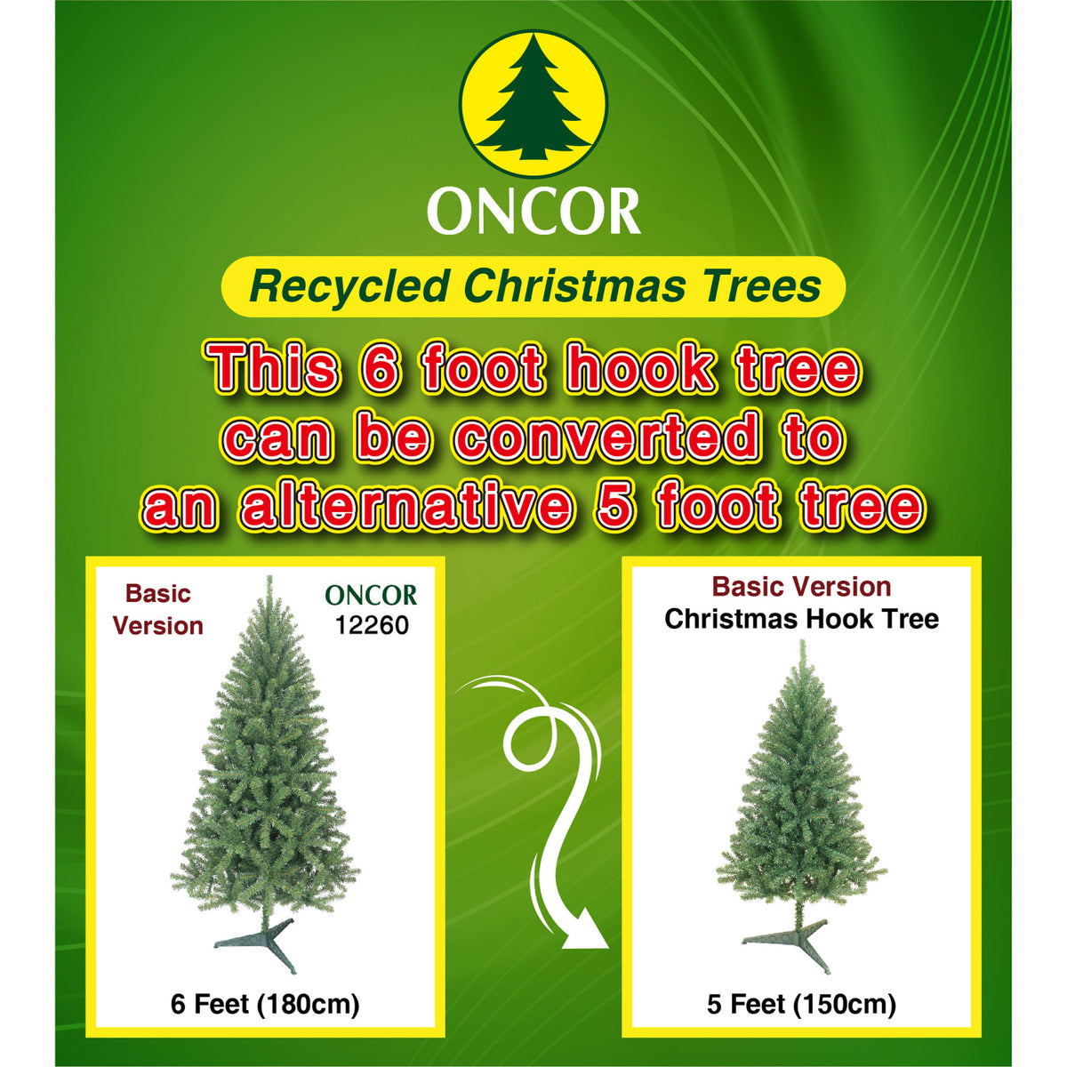 Arbol de Navidad reciclado ONCOR de 6 pies con opción para 5 pies, vista frontal
