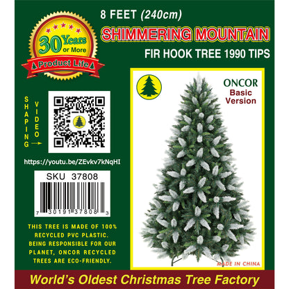 Árbol de Navidad ONCOR Shimmering Mountain de 8 pies, vista frontal con puntas blancas