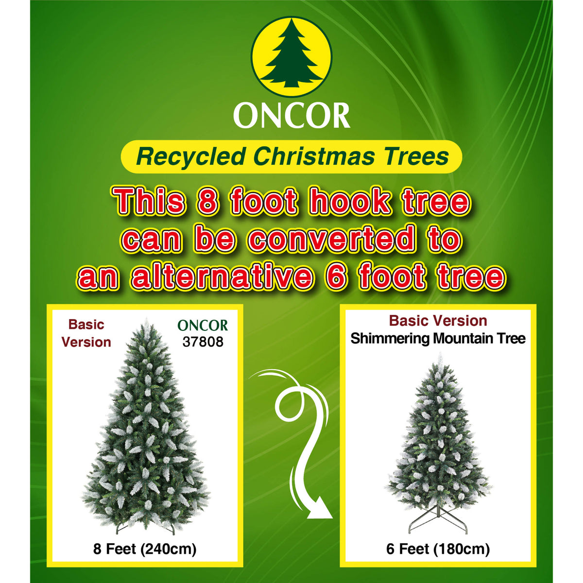 Arbol reciclado ONCOR de 8 pies con opción a 6 pies, adecuado para decoraciones navideñas