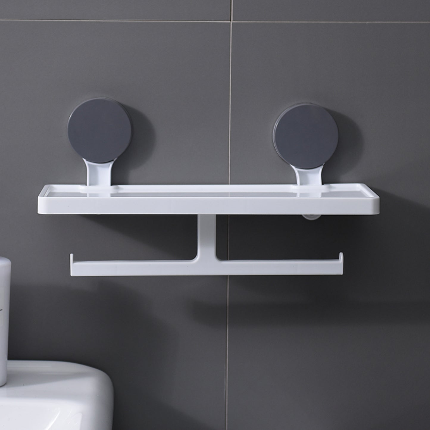 organizador blanco montado en pared, baño y cocina