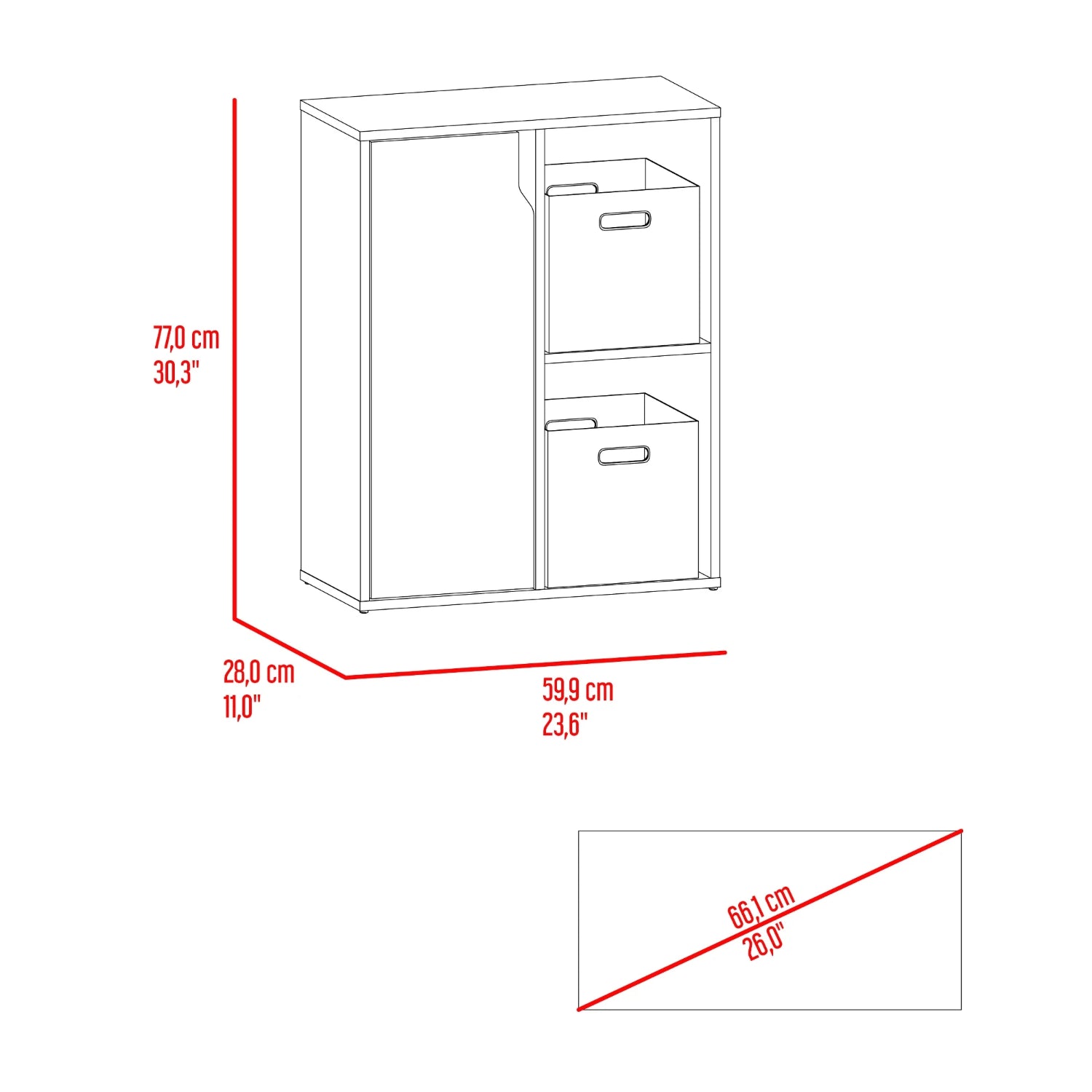 organizador blanco con dos cajones, vista frontal, ideal para almacenamiento