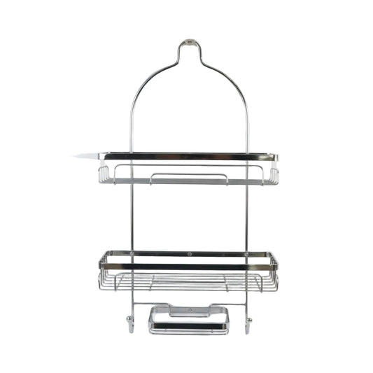 Organizador de baño de acero inoxidable, dos estantes, vista frontal