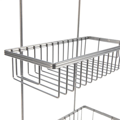 Organizador de metal plateado, vista lateral, ideal para almacenamiento en cocina