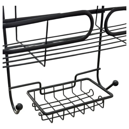 Organizador negro de metal con estantes para cocina y almacenamiento práctico