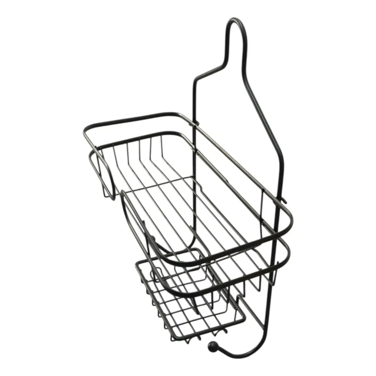 Organizador de cocina negro, vista lateral, ideal para mantener utensilios y especias