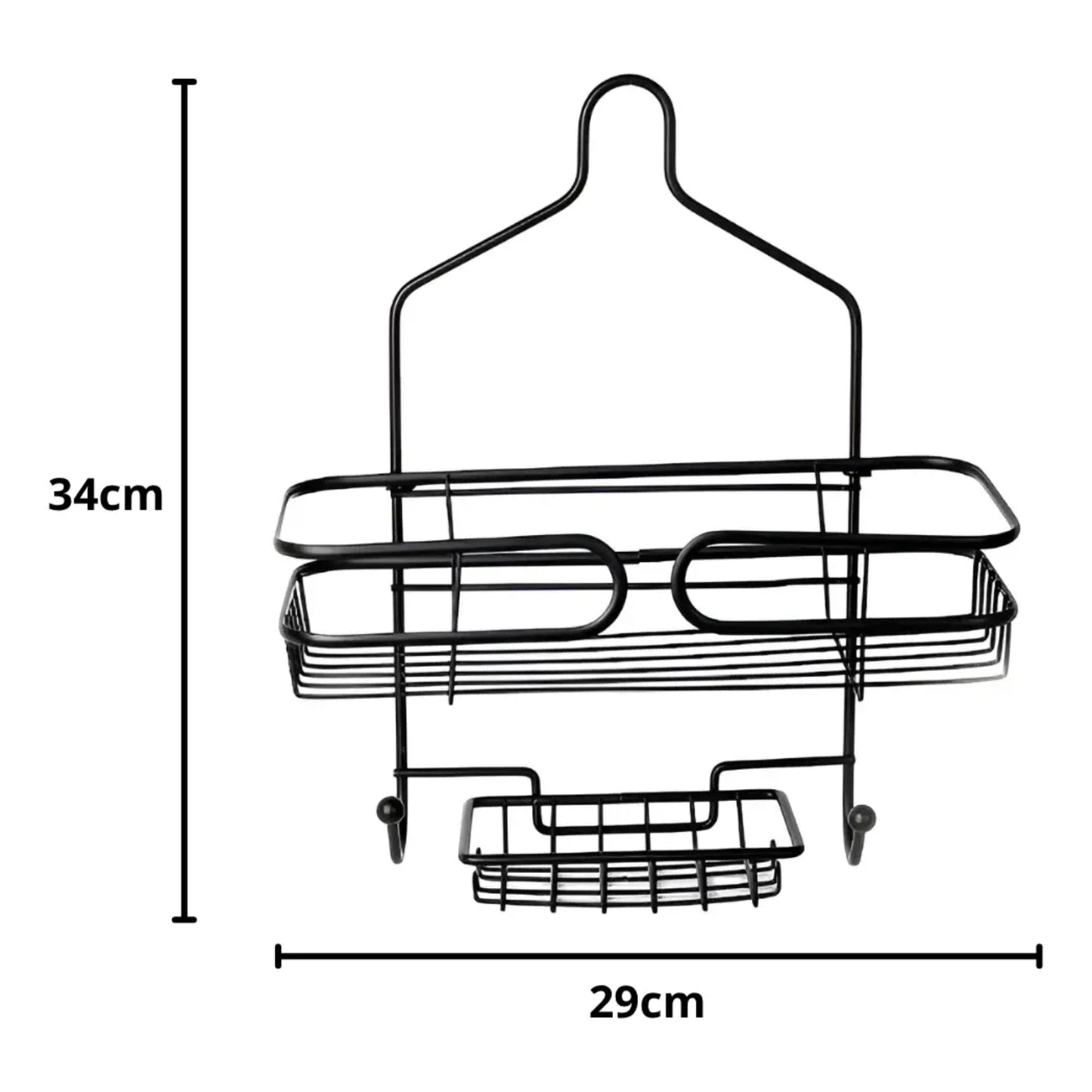 Organizador negro de metal con ganchos, baño o cocina
