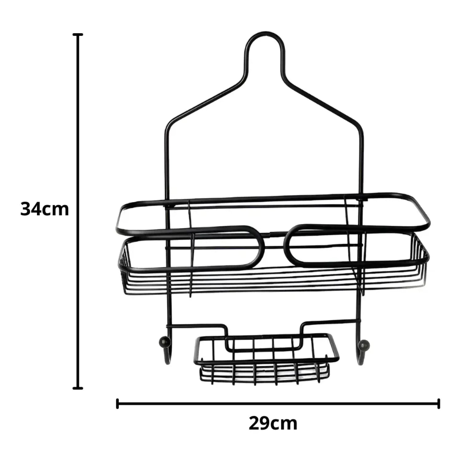 Organizador negro de metal con ganchos, baño o cocina