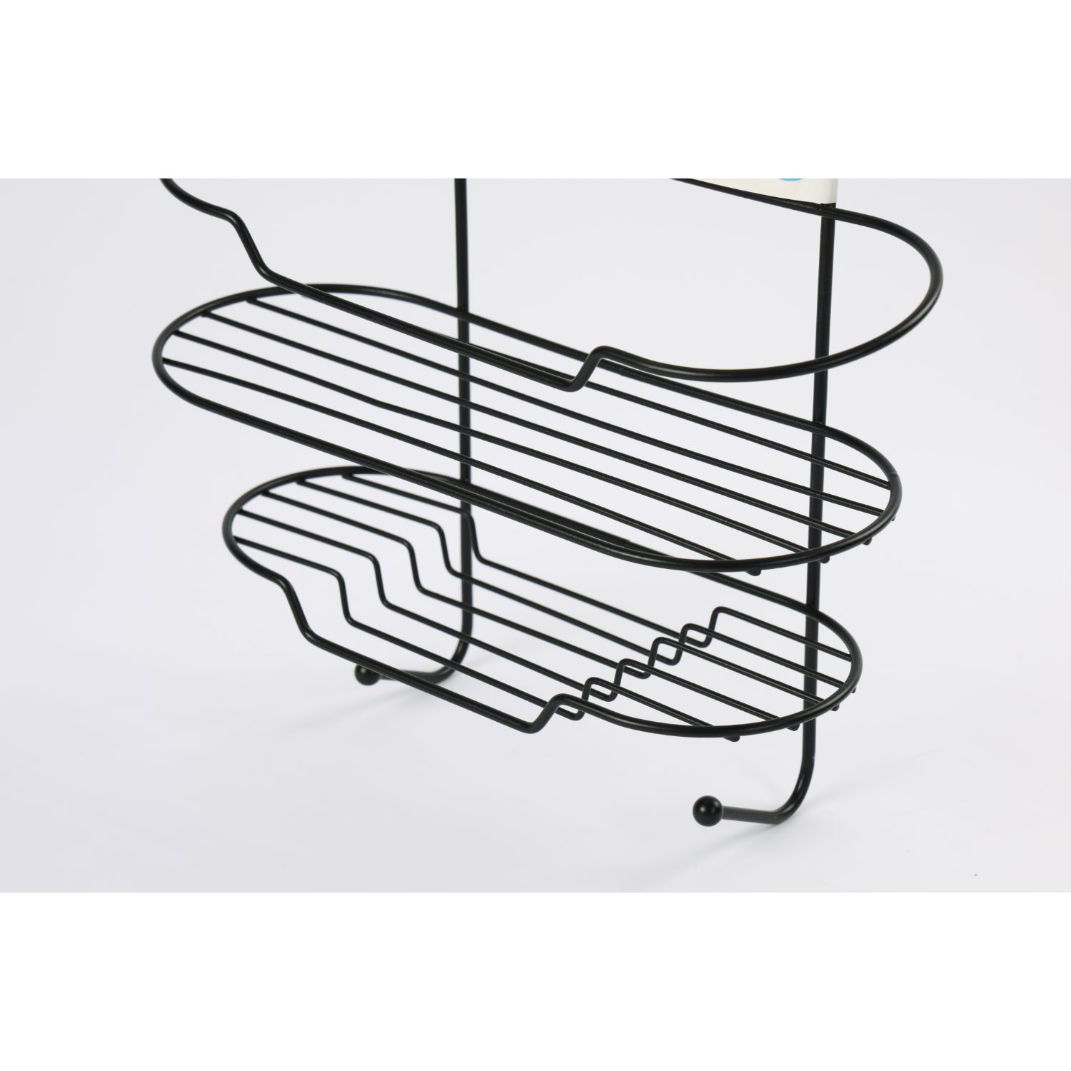 organizador negro de tres niveles, vista lateral, almacenamiento para cocina