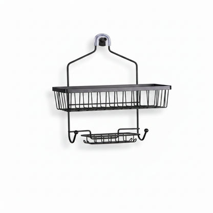 Organizador negro de baño, estante para accesorios, vista frontal