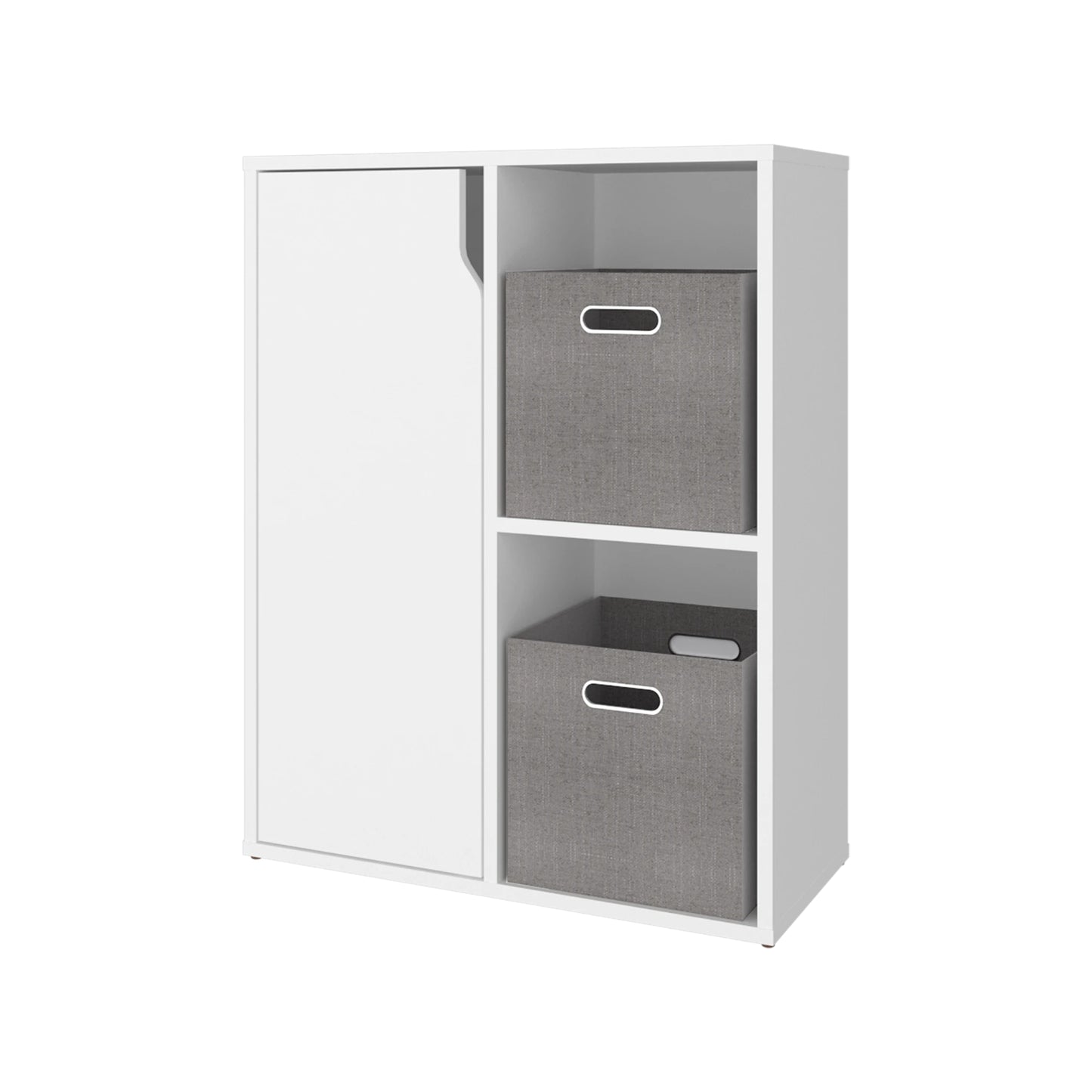 organizador blanco con dos cajas grises, ideal para almacenamiento en casa
