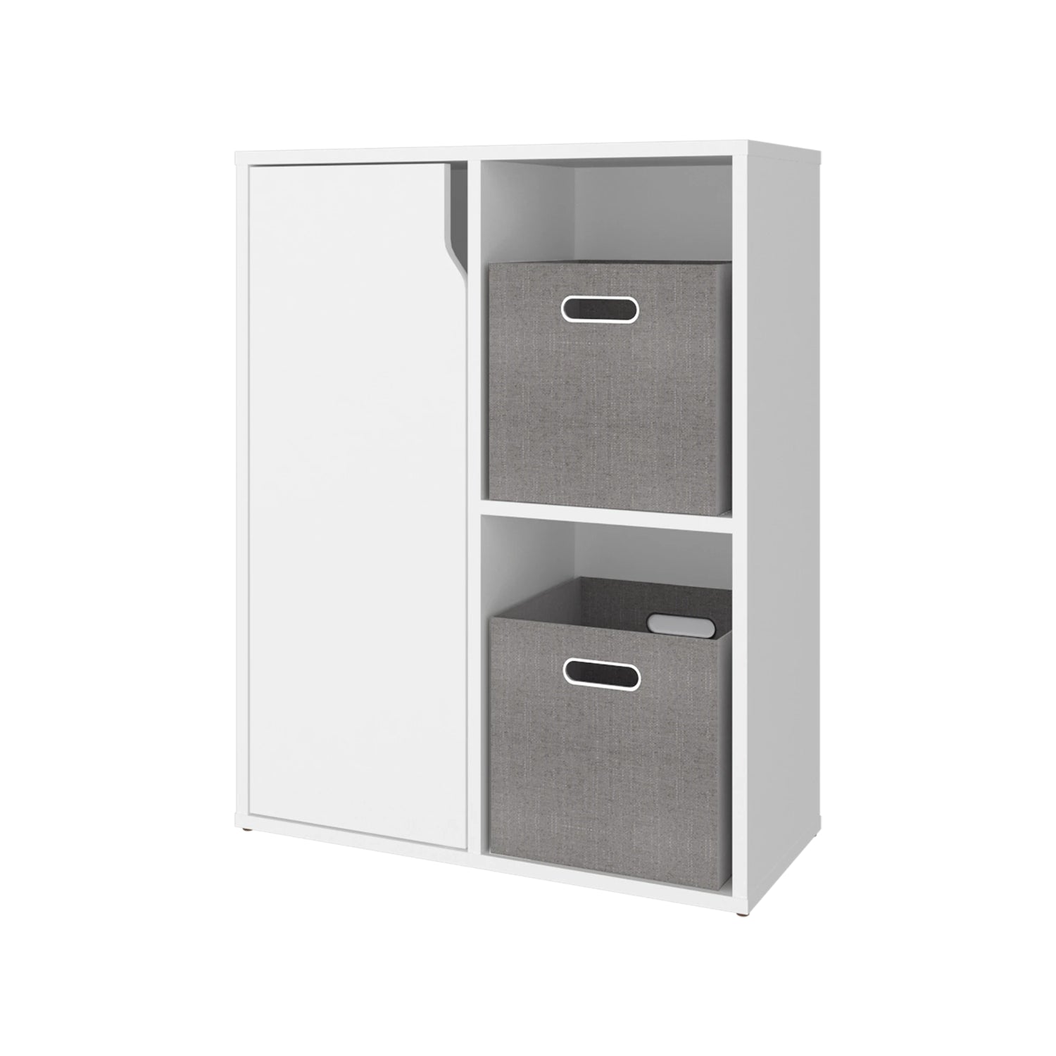 organizador blanco con dos cajas grises, ideal para almacenamiento en casa