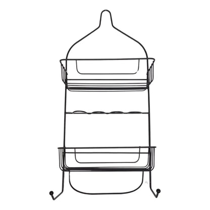  organizador metálico negro con dos estantes, pared de cocina