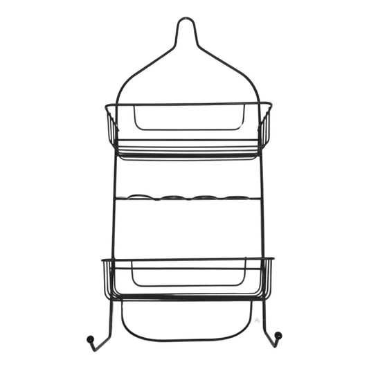  organizador metálico negro con dos estantes, pared de cocina