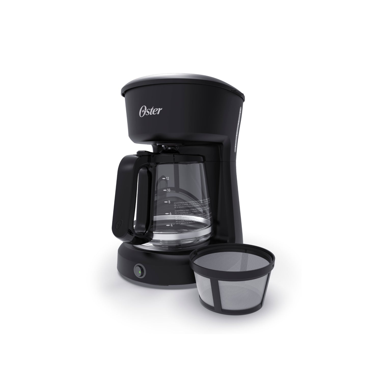 Cafetera Oster 12 tazas con jarra de vidrio y filtro reutilizable para preparar café fresco