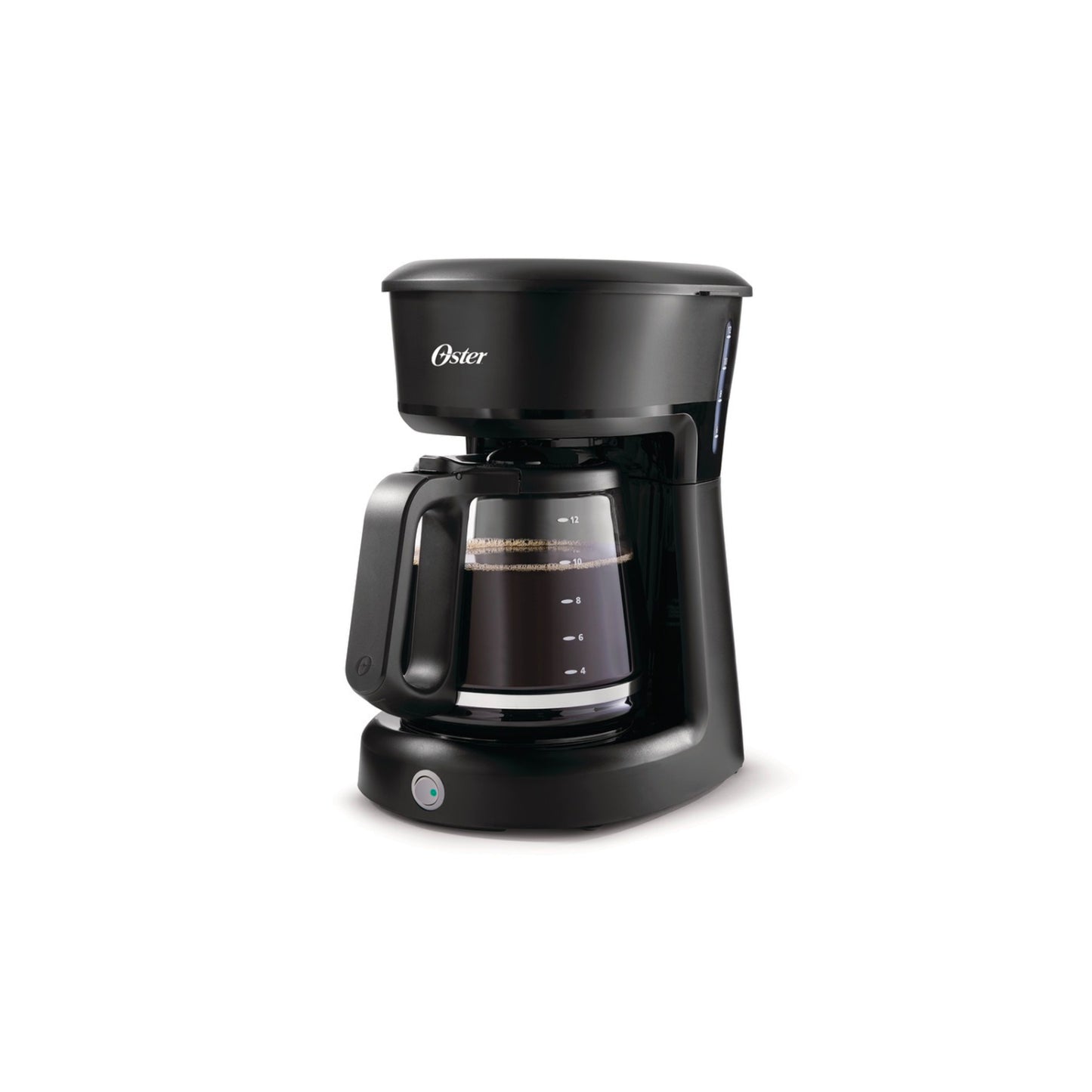 Cafetera Oster 12 tazas en color negro con jarra de vidrio y diseño elegante