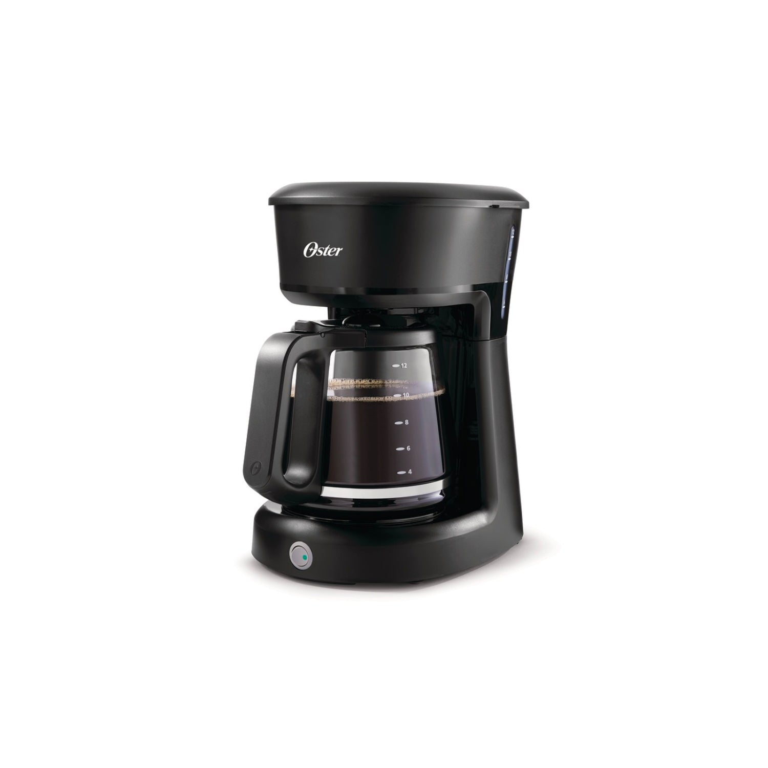 Cafetera Oster 12 tazas en color negro con jarra de vidrio y diseño elegante